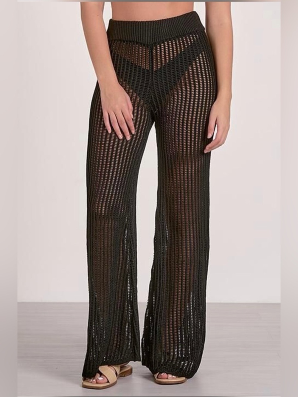 Elan Black Knit Wide-Leg Pants-beachy